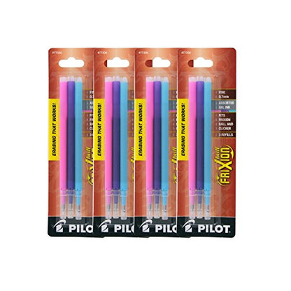 4PACK Pilot FriXion Gel Ink Erasable Pens Refill 3/pk Fine Black/Blue/Red(77335)
