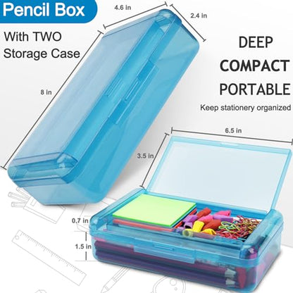 SFLHHDM Large Pencil Box, Double Layer Capacity Pencils Holders, Clear Hard Pen Case with Snap-tight Lid, Plastic Pencil Case for Office School, Pen Boxes Storage School Box (Navy Blue-1pcs) - color: Navy Blue-1pcs
