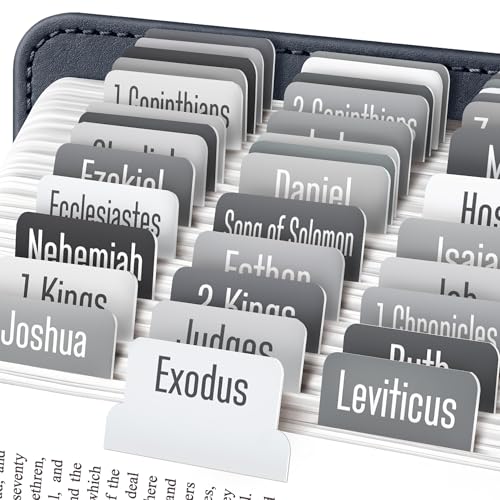 EssexWares – Gray Solid Color Bible Tabs for Old and New Testament, 80 Large Print Tabs for Bible Study, Water-Resistant and Durable Bible Index Tabs for Women and Men - 1.7" Wide - color: Grays