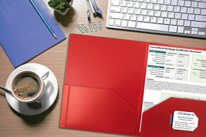 Better Office Products Heavyweight Plastic 2 Pocket Portfolio Folder, Letter Size Poly Folders 24 Pack (Red) - color: Red