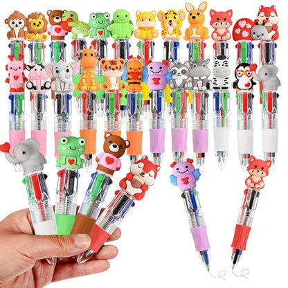 Animal Party Favors Animal Pens Multicolor Pen in One Cute Fun 4-in-1 Pens Bulk Cool Ballpoint Pens for Birthday Gifts Teacher Supplies (Animal, 24) - style: Animal