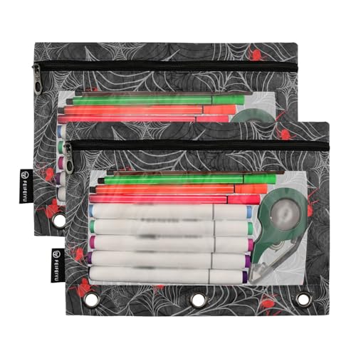 ZAZYXTJ Goth Spider Web Binder Pencil Pouchs 3 Ring | with Zipper Clear Window Office Organizers bag for School Students Teacher Supplies 2 Pack - color: Spider Web