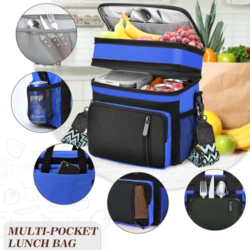 LOKASS Lunch Box for Women/Men-16L-Insulated Lunch Bag, Expandable Double-layer Leakproof Cooler Bag with Upgrade Adjustable Shoulder Strap Ideal for Work/Travel/Picnics（Sapphire Blue） - color: Sapphire Blue