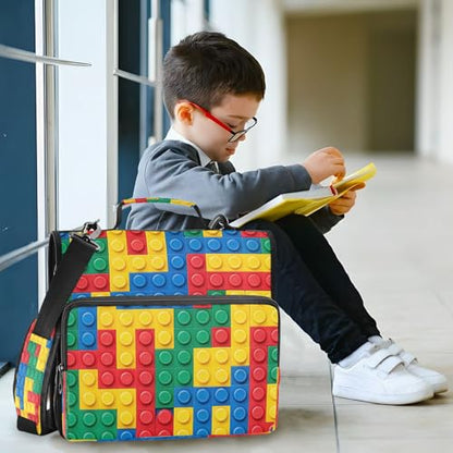 Building Blocks Bricks Colorful 3 Ring Binder with Zipper, Expanding File Folder and Shoulder Strap and Handle, 500 Page Capacity