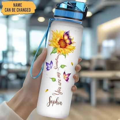 Hyturtle Personalized Sunflower Water Bottle - 32oz Motivational Water Bottle with Leak-Proof Lid & Time Marker - Custom Name Sunflower Gifts for Women, Girls Lovers On Birthday Christmas - color: Butterfly
