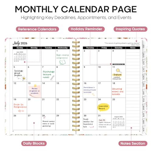 Planner 2026-2027, Academic Year Monthly and Weekly Calendar Planner, Jul 2026 - Jun 2027, Hardcover Teacher Student Planning Agenda book with Tabs, Perfect for School Office Supplies, 8.5" x 11" - Wildflowers - color: A-Wildflowers, size: (8.5"x11")a4