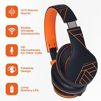 PowerLocus Wireless Bluetooth Headphones, Over Ear Headphones with Microphone, 50H Playtime, HiFi Stereo Sound, Deep Bass, Soft Earmuffs, Foldable Lightweight Headphones for Travel/PC/Cell Phone - color: Black/Orange