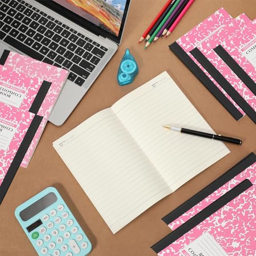 Fainne 100 Pack A5 Composition Notebooks Bulk College Ruled Composition Notebooks Marble Covers Notebook for Student Classroom Office Supplies 30 Sheet/60 Page(Pink) - color: Pink