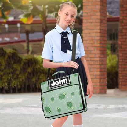 Cute Turtle Green Print Custom Zipper Binder Bag 3 Ring with Shoulder Strap & Handle Personalized Binder Bag Expandable File Folder for School - color: Multi-cute Turtle Green