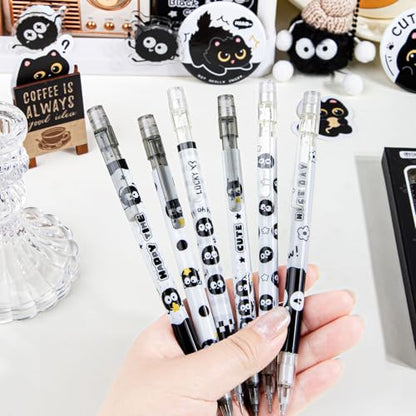 12Pcs Cute Black Mechanical Pencils with Eraser 0.5mm Kawaii Cartoon Mechanical Pencil School Pencil Gifts for Women Man - style: 2 cute