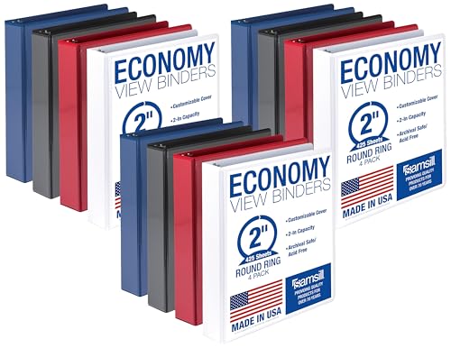 Samsill 2 Inch 3 Ring Binders, Economy Round Ring, Clear View Cover, 425 Sheet Capacity - for School, Home, Office - Assorted, (Pack of 12) - color: Assorted, size: 12-Pack, style: 2-Inch