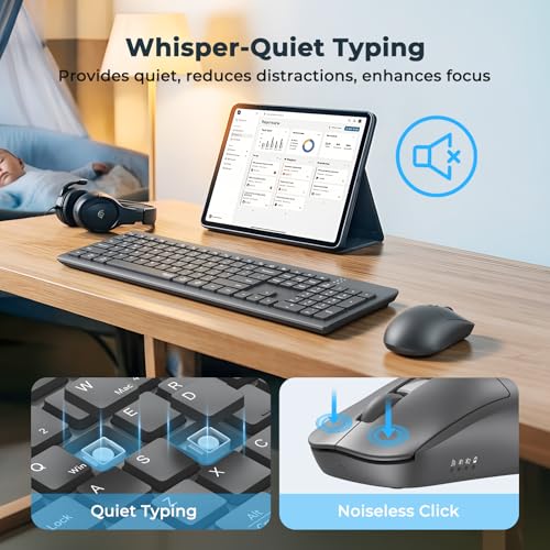 MEETION Wireless Keyboard and Mouse, Silent Bluetooth Keyboard Mouse Set, 2.4G/Bluetooth Full-Sized Computer Keyboard, Gray - color: Gray