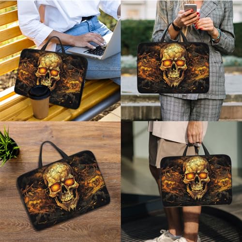 Laptop Sleeve Bag with Handle Computer Protective Soft Cover Case for 14 Inch 13 Inch Laptop,Golden Glowing Skull - color: Golden Glowing Skull