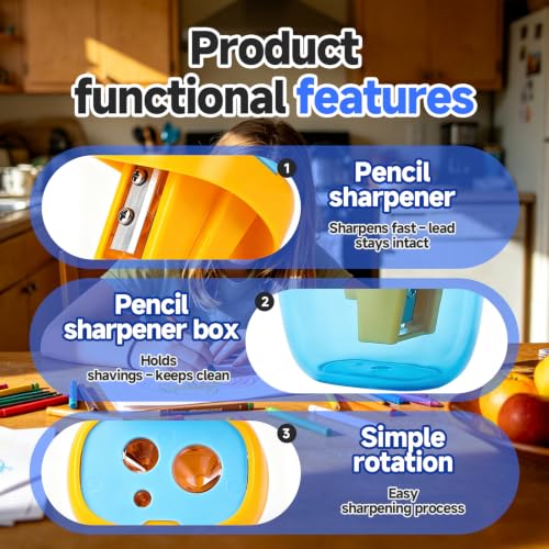 Pencil Sharpeners, Crayon Sharpener Compatible with Crayola 2 Packs | Double-Hole with Lid, Stainless Steel Blade, Compact and Lightweight, Durable and Simple to Use, Great for Daily Use