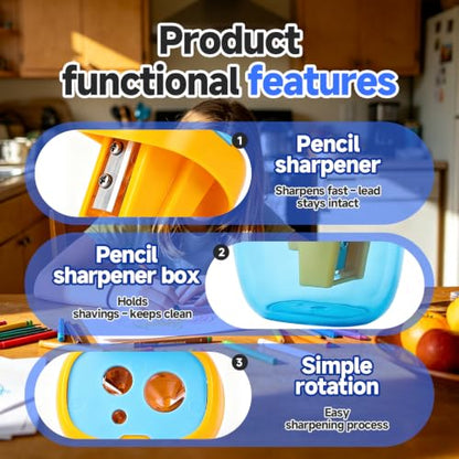 Pencil Sharpeners, Crayon Sharpener Compatible with Crayola 2 Packs | Double-Hole with Lid, Stainless Steel Blade, Compact and Lightweight, Durable and Simple to Use, Great for Daily Use