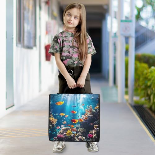 3 Ring Zipper Binder with Shoulder Strap Underwater Fish Ocean Nautical Coastal 2 Inch Zippered Binder Bag 500 Sheet Capacity Multi Pockets for School Supplies - color: Multi26