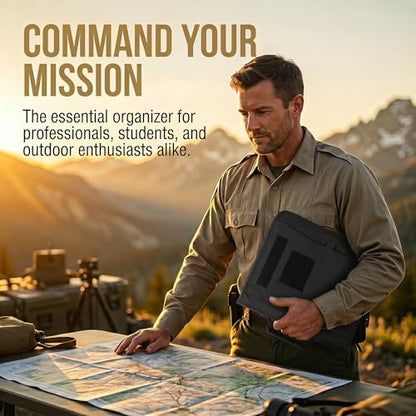 Tactical Notebook Cover, A4 Padfolio with Detachable 3-Ring Ring Binder, Multi-Pocket Organizer & Hand Strap, Zippered Hardcase Planner (Black, A4(13.8 x 12 inches)) - color: Black, size: A4