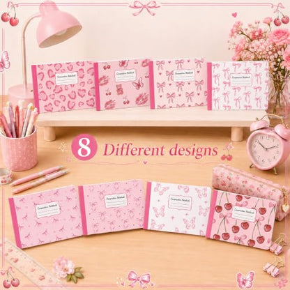 16 Pack Mini Composition Notebooks Bulk College Ruled 7.4'' x 4.7'' Pink Cherry Half Size Composition Books 80 Pages Small Pocket Journal Books Back to School Gift for Student Teacher Office Supplies - color: Pink Cherry
