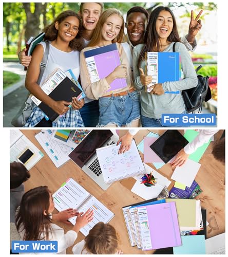 5 Subject Notebook College Ruled,80GSM Paper Thick Hardcover Spiral Notebook Lined Journal with Removable Dividers Tabs,400pages 8.5"x11" Paper Large Notebooks for School Work,3-Hole Punched, Blue - color: Blue