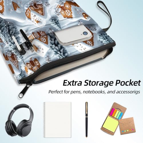 Padded Book Sleeve with Zipper & Front Pocket, Fabric Book Cover | Christmas Gingerbread House11.4"x8.7" Washable Canvas Pouch for Hardcovers, Tablets & Reading Accessories - color: Christmas Gingerbread House