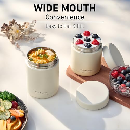 Modaniam Stainless Steel Insulated Food Jar Set of 2 (16oz + 12oz) | Wide Mouth | Hot Food Lunch Container | Thermal Lunch Box | Insulated Soup Bowl | Hot & Cold Lunch Box for Adults, Teens | Vanilla - color: Vanilla Dreams