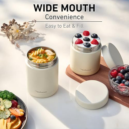 Modaniam Stainless Steel Insulated Food Jar Set of 2 (16oz + 12oz) | Wide Mouth | Hot Food Lunch Container | Thermal Lunch Box | Insulated Soup Bowl | Hot & Cold Lunch Box for Adults, Teens | Vanilla - color: Vanilla Dreams