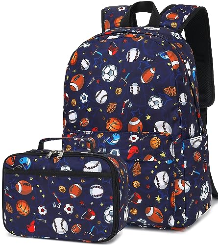 CAMTOP Backpack for Kids, Boys Girls Preschool Backpacks with Lunch Box Toddler Kindergarten School Bookbag Set - color: Soccer Baseball