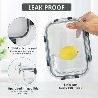 [6-piece set] Glass food preparation and storage containers with lids that provide a good seal. Glass lunch boxes that are microwave, oven, freezer, dishwasher safe. (Rectangle)