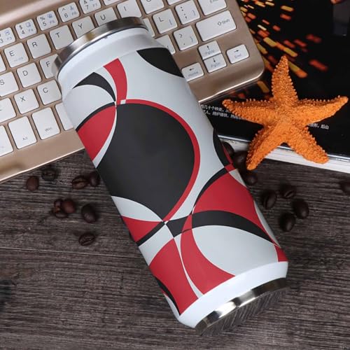 T&H XHome Abstract Circle Art 14oz Stainless Steel Tumbler with Lid & Straw-Double Wall Vacuum Insulated Travel Mug Modern Red Black Geometric Water Bottle Coffee Beverage Drinks Cup - size: 14 Ounces
