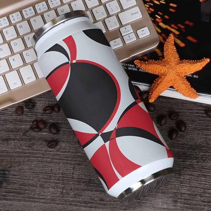T&H XHome Abstract Circle Art 10oz Stainless Steel Tumbler with Lid & Straw-Double Wall Vacuum Insulated Travel Mug Modern Red Black Geometric Water Bottle Coffee Beverage Drinks Cup - size: 10 Ounces