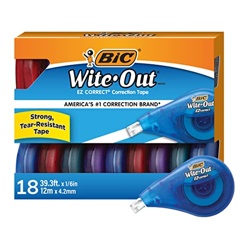 BIC Wite-Out EZ Correct Correction Tape, Tear-Resistant and No Dry Time, 18-Count Pack in White - color: white, size: 18 Count (Pack of 1)