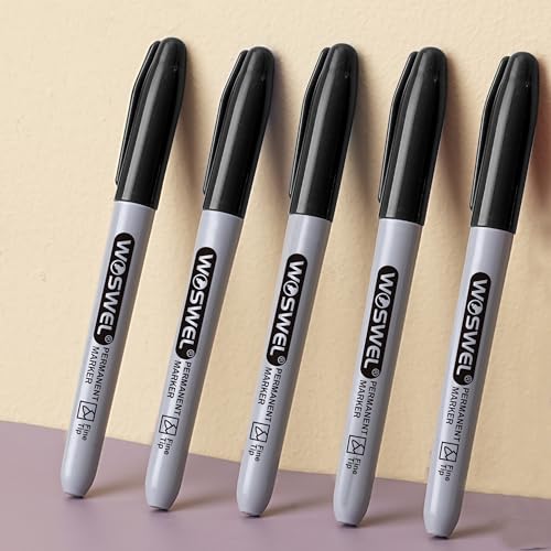 WOSWEL Permanent Markers Bulk, 200 Pack, Black Permanent Marker Pens, Fine Tip, Waterproof, Quick Drying, Smooth Writing, Used on Glass Metal Stone Paper Most Surfaces, Office School Supplies