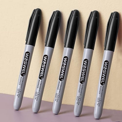 WOSWEL Permanent Markers Bulk, 200 Pack, Black Permanent Marker Pens, Fine Tip, Waterproof, Quick Drying, Smooth Writing, Used on Glass Metal Stone Paper Most Surfaces, Office School Supplies