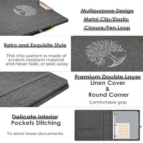 EYROZILL 3 Ring Binder 2 Inch, Binder for Letter Size (11" x 8.5") with 5 Tab Dividers, File Folder Labels and Low Profile Clipboards, Life Tree - color: Dark Grey Tree, size: ‎Letter Size - 2 Inch