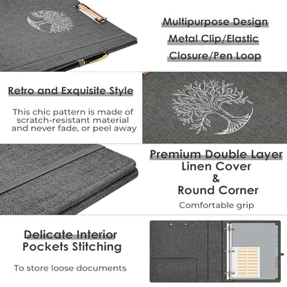 EYROZILL 3 Ring Binder 2 Inch, Binder for Letter Size (11" x 8.5") with 5 Tab Dividers, File Folder Labels and Low Profile Clipboards, Life Tree - color: Dark Grey Tree, size: ‎Letter Size - 2 Inch
