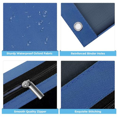 SKYDUE 3 Ring Pencil Pouch for Binder, Zipper Binder Pencil Pouch with 3 Pockets and Mesh Window, Durable Organizer for School Supplies, Cables, Earbuds, Makeup - color: Darkblue
