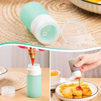 MICEBAY 8-Pack Salad Dressing Container To Go, 2-oz Silicone Small Condiment Squeeze Bottles and 1.6 oz Stainless Steel Sauce Containers Cups, Leakproof Condiment Containers with Lids for Lunch Box - color: Mint, size: 2-oz