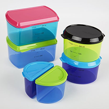 Fit & Fresh Kids' Reusable Lunch Box Container Set with Built-In Ice Packs, 14-Piece Healthy Lunch and Snack Kit, BPA-Free Microwave Safe, Portion Control - style: Multiconored