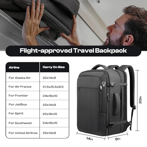 Carry on Backpack, Travel Friendly, Fits TSA requirement, Black | Extra Large 40L-50L Travel Backpack TSA Approved, Water Resistant Bag, Expandable Laptop Bagpack, Travel Backpack for men - color: Black, size: XX-Large