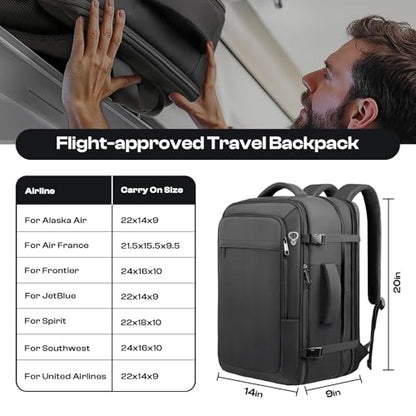 Carry on Backpack, Travel Friendly, Fits TSA requirement, Black | Extra Large 40L-50L Travel Backpack TSA Approved, Water Resistant Bag, Expandable Laptop Bagpack, Travel Backpack for men - color: Black, size: XX-Large