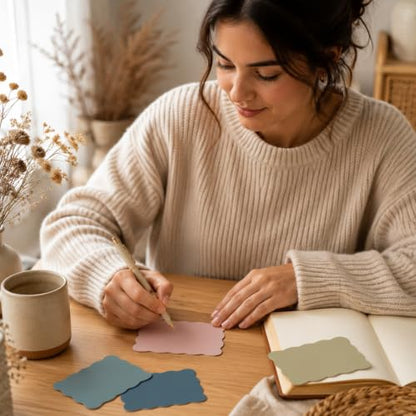 Whaline 150Pcs Boho Index Cards 3 x 5 Inch Neutral Color Flash Notecard Scalloped Blank Index Card for Note-Taking Studying Organizing School Office Supplies - color: Boho