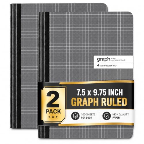 1InTheOffice Graph Composition Book, 9.75" x 7.5" Graph Paper Notebook, 100 Sheets 2 Pack