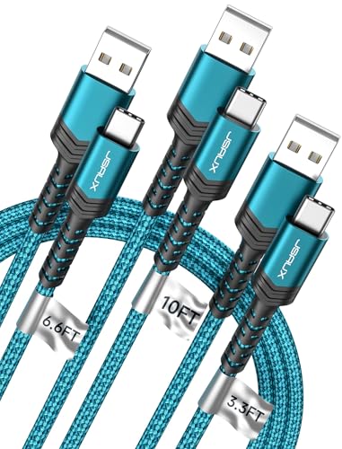 JSAUX USB to USB C Cable, USB C Cable for iPhone 17, 3-Pack (10+6.6+3.3FT) | USB Type C Charger Cord, Fast Charging for iPhone 17 16 Pro Max, Samsung Galaxy, iPad, Green - color: Green, size: 3.3ft+6.6ft+10ft