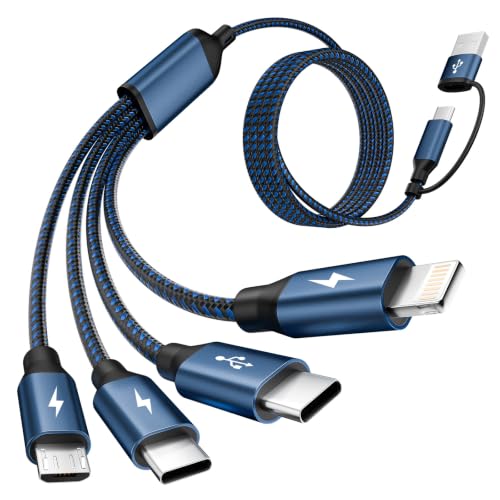 MPATIBY 4 in 2 Multi Charging Cable,Dual Type-C Multiple Charger Cable,USB A/C Charging Cables for Multiple Devices with IP/Micro/USBC Port, Universal USB C Cable Phone Charger Cord for IP 16-12,Navy - color: Navyblue, size: 1Pack5FT