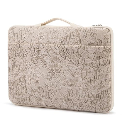 Kinmac Embossed PU Leather 360° Heavy Duty Protective Laptop Sleeve with Poacket (Apricot Flower, 14 inch-14.6 inch) - color: Apricot Flower, size: 14 inch-14.6 inch