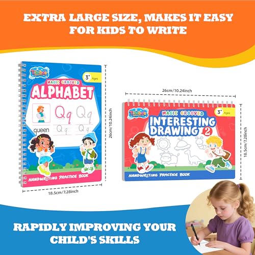 Magic Grooved Writing Practice for Kids, Reusable Grooved Workbook | Handwriting Practice for Kids Ages 3-8 - with Disappearing Ink, Letters Numbers & Tracing Books, Large Preschool Gift Set