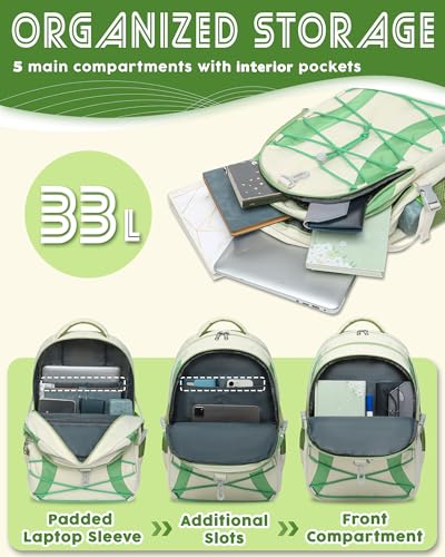 BLUEFAIRY Middle High School Backpack for Boys Girls Large Bookbag with Laptop Compartment Back to School Book Bags for Teens Teenagers Mochilas Escolares para Niños Niñas (Cloud White/Green, Solid) - color: Cloud White/Green