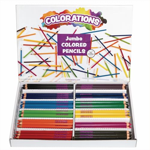 Colorations® Jumbo Colored Pencils, Larger and Hexangonal Shaped for easy gripping, Set of 120 Pencils, 12 Colors, Kids Coloring Pencils, Sustainably Harvested Wood, Home or School Supplies | Kids' Coloring, Home or School Supplies, Bulk Arts & Crafts - s