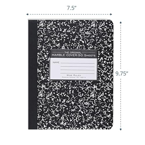 ROARING SPRING Hard Cover Composition Notebook, Black Marble Comp Book, 9.75″ x 7.5″, Wide-Ruled with Margin, 50 Sheets (100 Pages), Made in USA - size: 9.75" x 7.5", style: 1 Pack - Wide-Ruled - 50 Sheets - Black Marble
