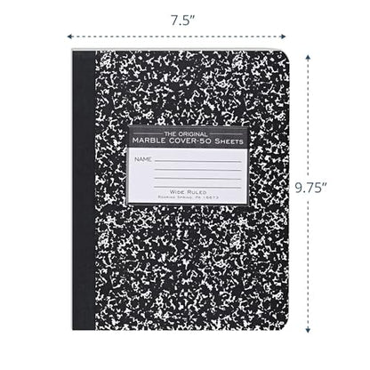 ROARING SPRING Hard Cover Composition Notebook, Black Marble Comp Book, 9.75″ x 7.5″, Wide-Ruled with Margin, 50 Sheets (100 Pages), Made in USA - size: 9.75" x 7.5", style: 1 Pack - Wide-Ruled - 50 Sheets - Black Marble